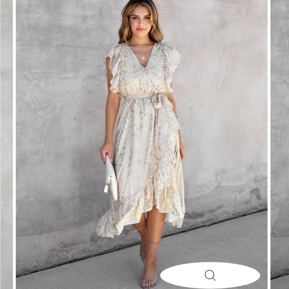 New in bag golden summer metallic ruffle midi dress from vici. Gorgeous!!